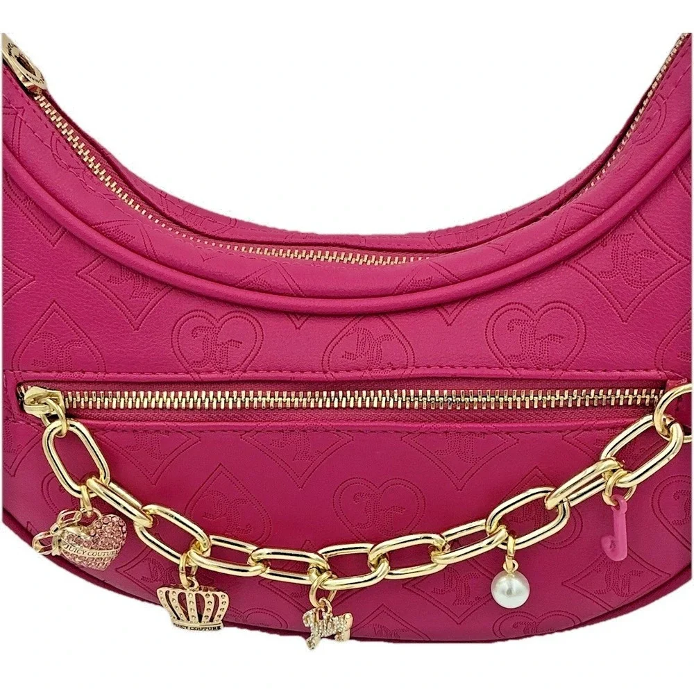 Juicy Couture Top Notch Hobo Shoulder Bag Raspberry Tart Gold Hardware Charms